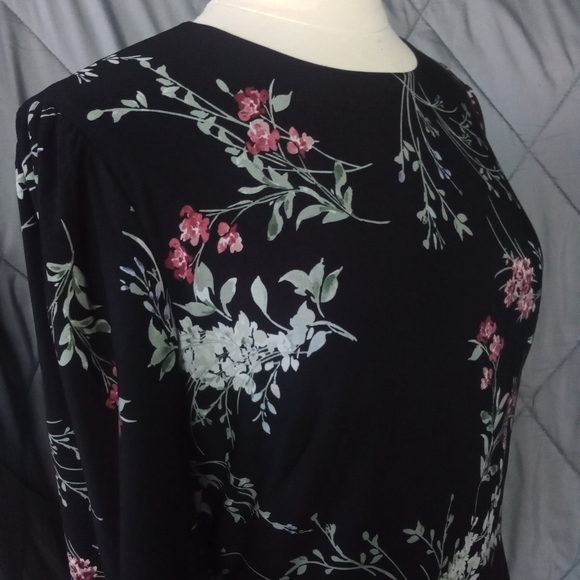 Ralph Lauren Black Floral 3/4 Length Sleeves Midi Sheath Dress Flower Pattern - Picture 5 of 16